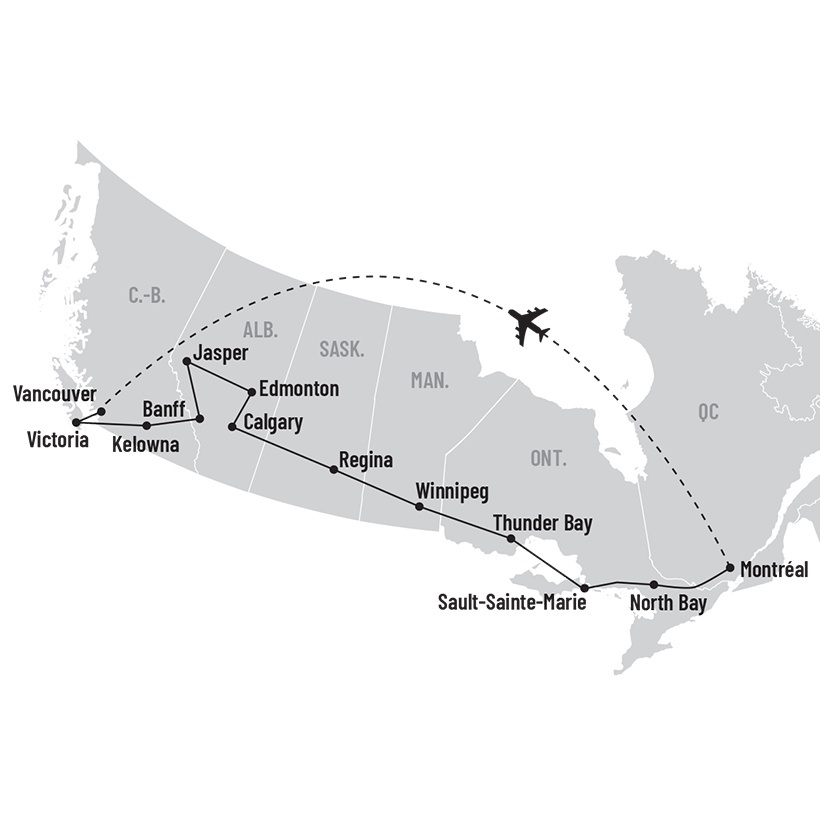 Ouest canadien : la route panoramique - Aller en autocar, retour en avion map