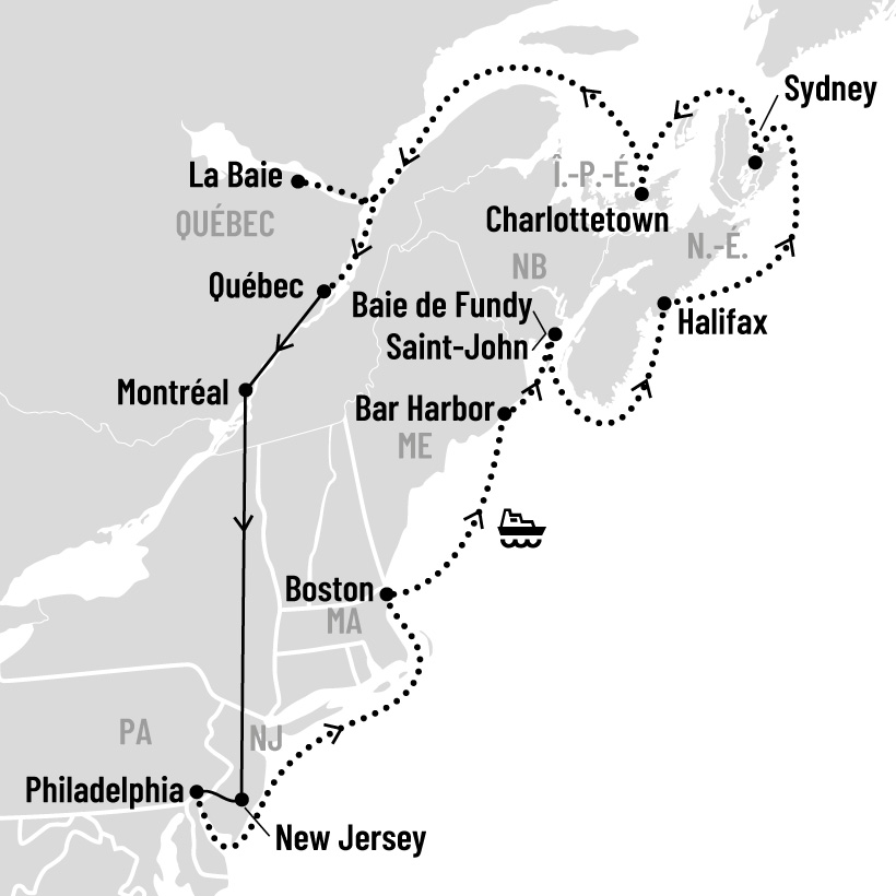 Croisière de Philadelphie à Québec map