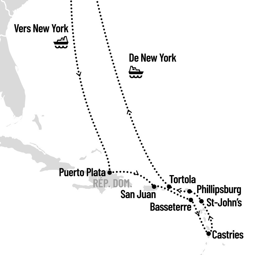 Croisière dans les Caraïbes de l'Est au départ de New York map